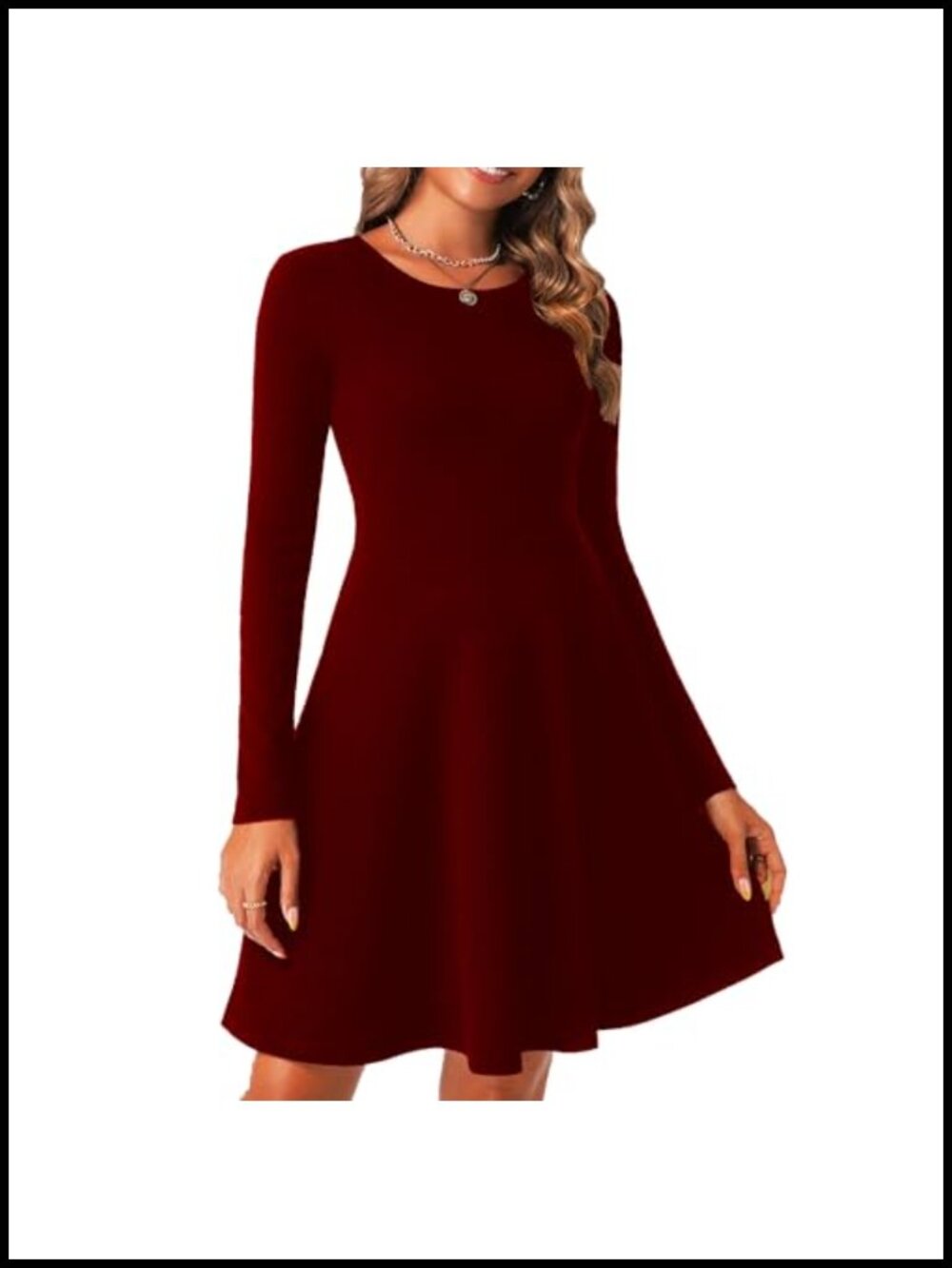 Womens Fall Crewneck Long Sleeve Short A-Line Casual Dress
